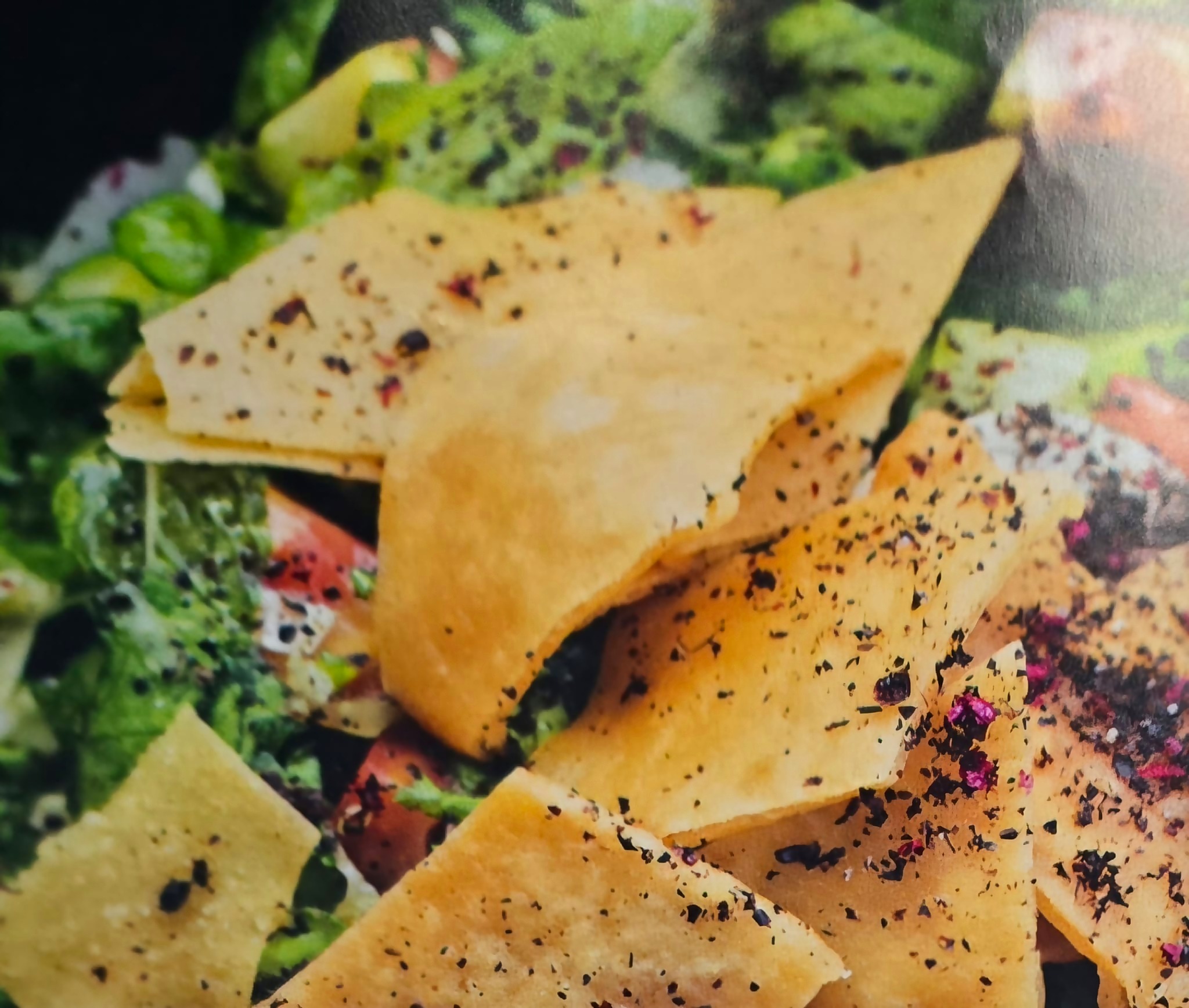 Fattoush bowl with pita chips
